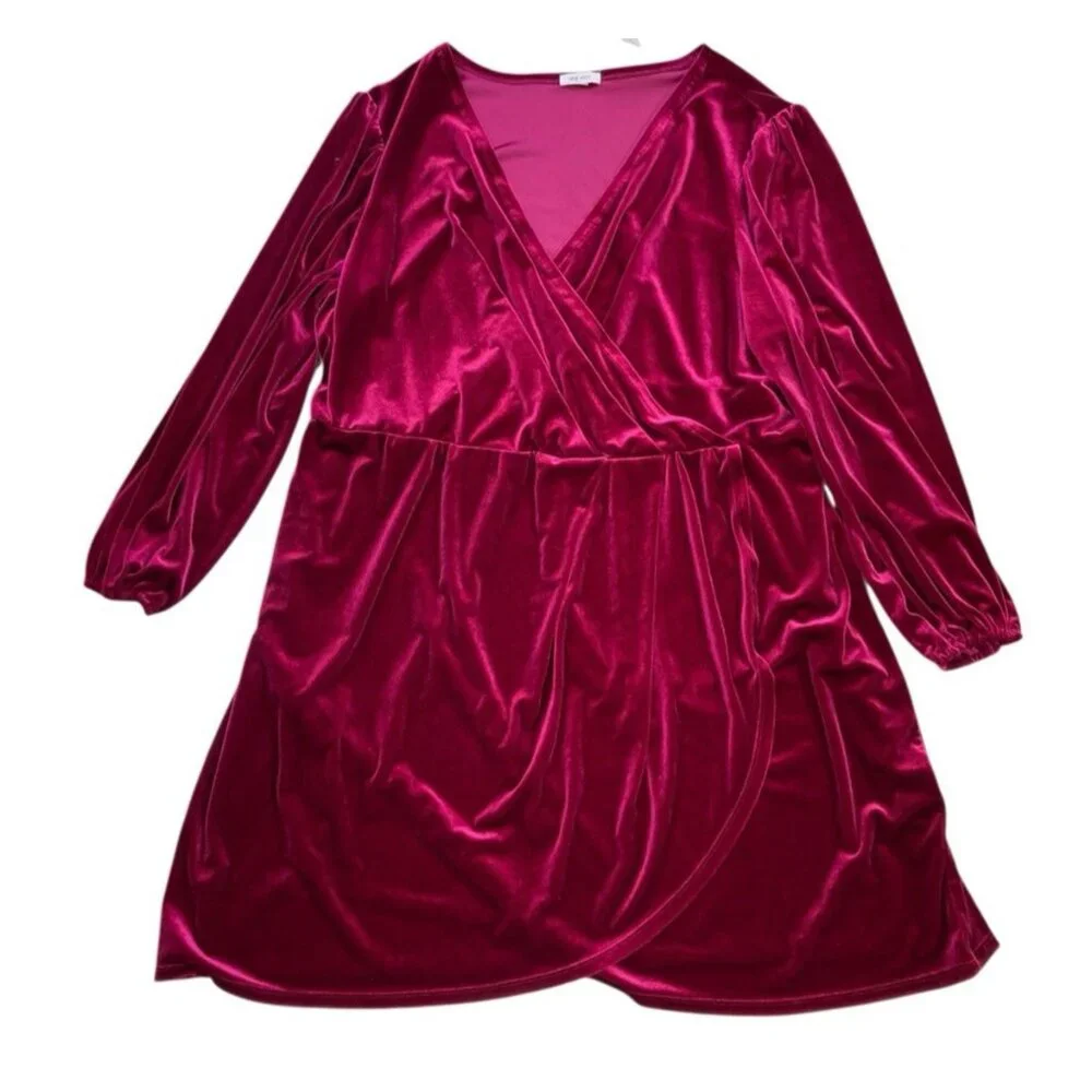 *Nine West Velvet Faux Wrap Dress 4X Tie Waist Holiday Christmas Deep-V Red Wine - Picture 3 of 7